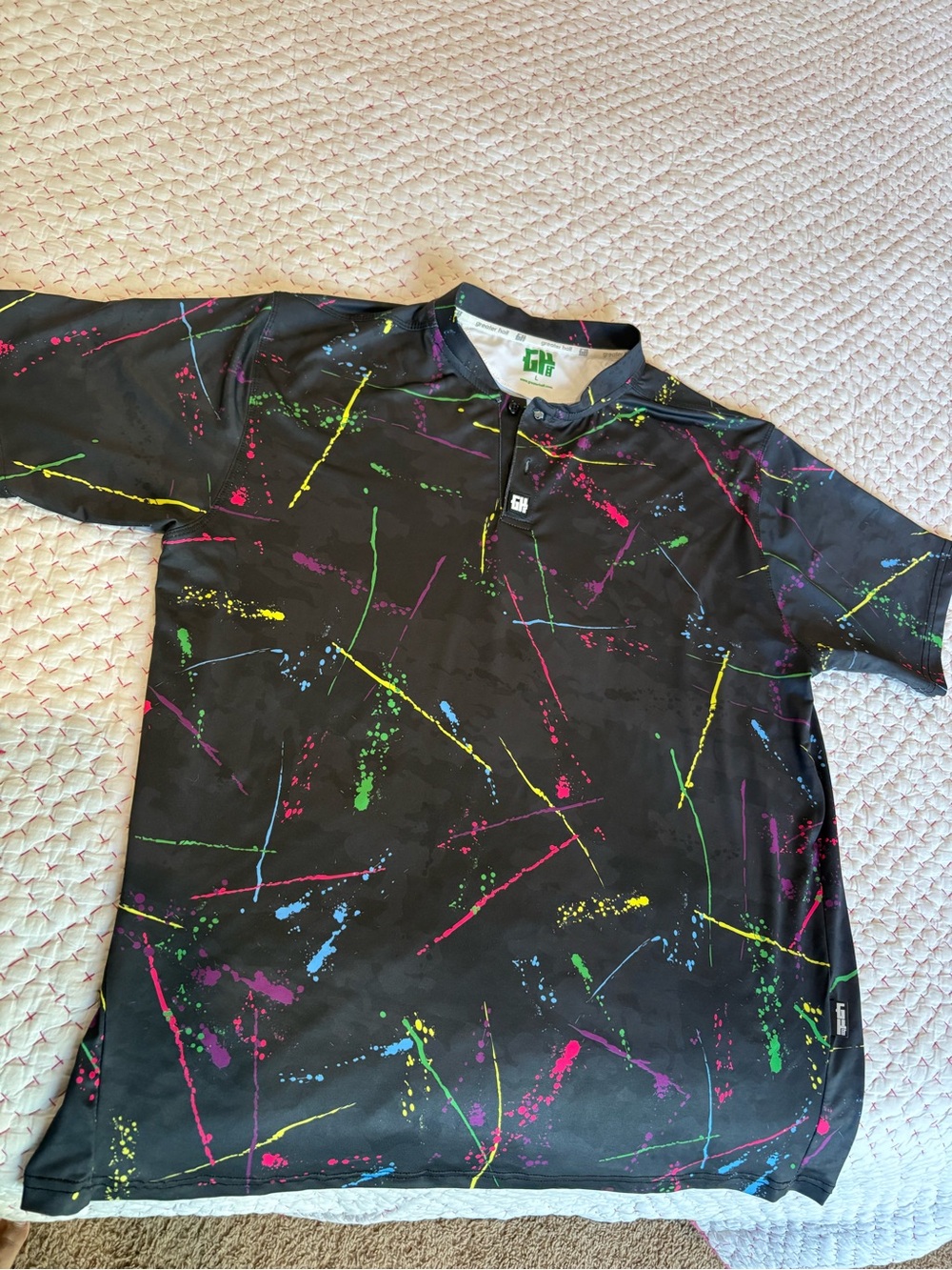 ⛳️🏌️ Men’s Greater Half Black Paint-Splash Henley Short Sleeve Golf Shirt
